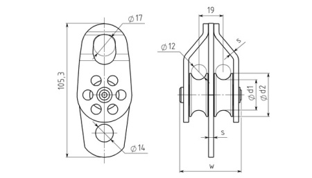 Блок-ролик Вертикаль двойной стальной