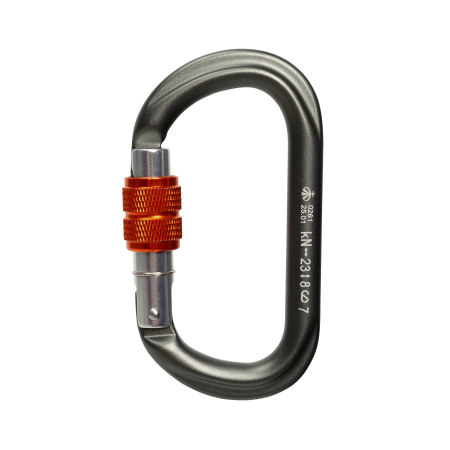 Карабин овал алюминиевый с резьбовой муфтой (Keylock) ВЕРТИКАЛЬ GRAY 