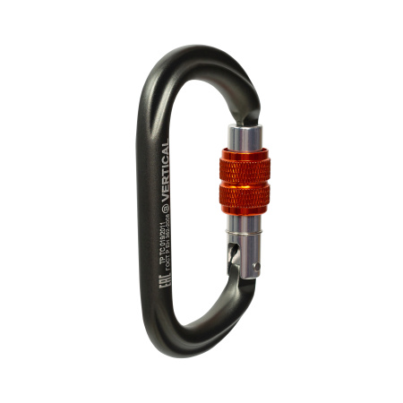 Карабин овал алюминиевый с резьбовой муфтой (Keylock) ВЕРТИКАЛЬ GRAY 