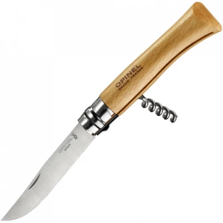 Нож Opinel №10, нержавеющая сталь, рукоять из бука, со штопором