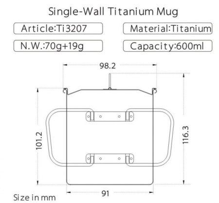 Титановая кружка с крышкой GORAA 600 мл