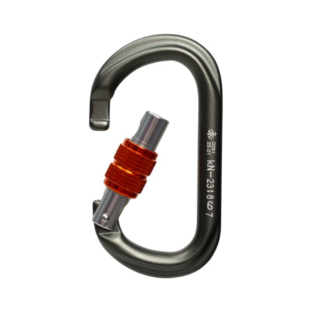 Карабин овал алюминиевый с резьбовой муфтой (Keylock) ВЕРТИКАЛЬ GRAY 
