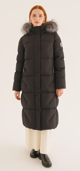 LAPLANGER пальто Аврора чернобурка жен. (44, чёрный)